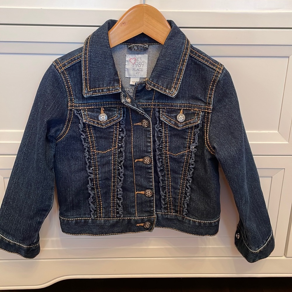 The Children’s Place Jean Jacket - dark denim with ruffles 4T